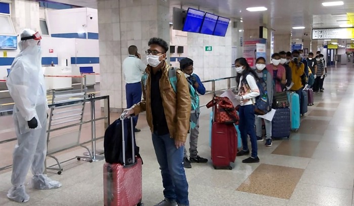 Stranded Indian nationals waiting to leave for India at Bishkek