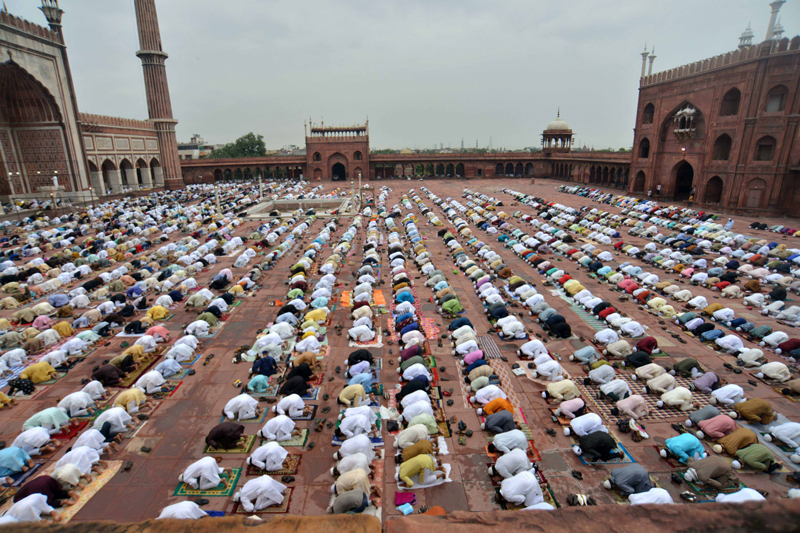 New Delhi: Muslim devotees offer prayers at Jama Masjid on Eid-ul-Adha