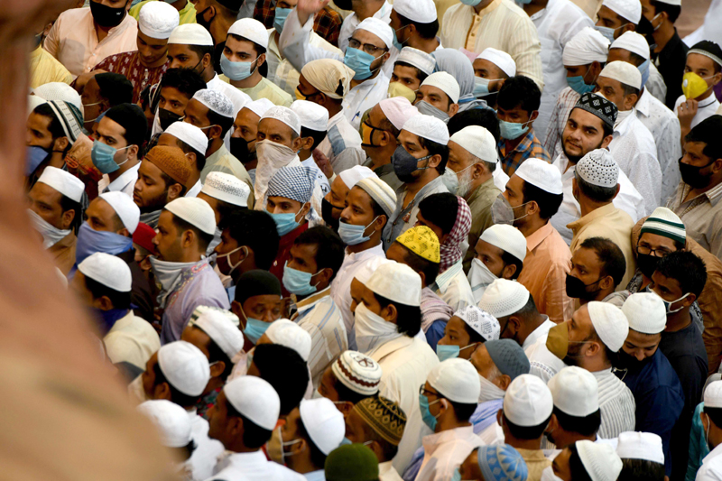 New Delhi: Muslim devotees offer prayers at Jama Masjid on Eid-ul-Adha