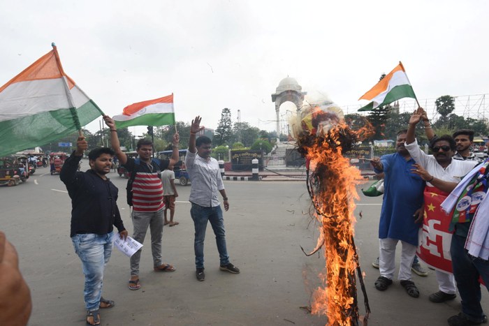 Demonstrators reject Chinese products during protest in Patna