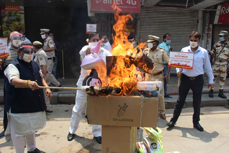 Protest against China at Karol Bagh in New Delhi