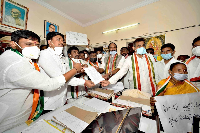 Telangana Pradesh Congress Committee members participate in Dharna