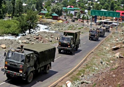 Indian Army convoy en route Galwan Valley in Ladakh 