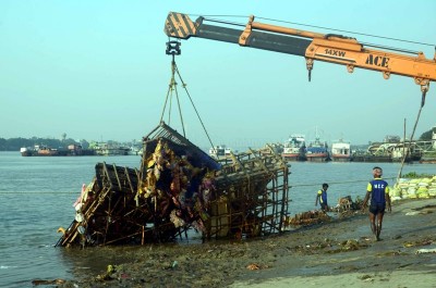 Cleansing drive of Ganges after Durga idol immersion