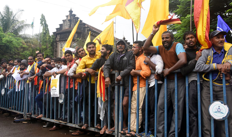 Protest demanding reinstallation of Rayanna statue in Belagavi
