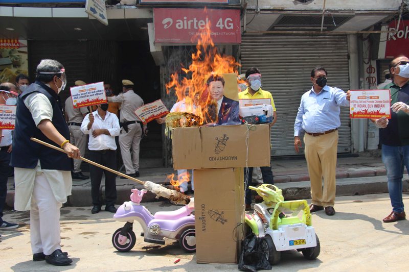 Protest against China at Karol Bagh in New Delhi