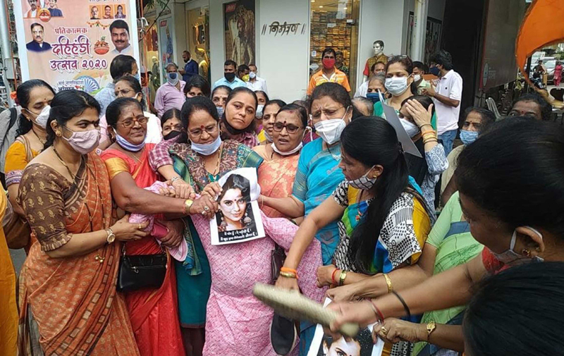 Sena activists protest against Kangna Ranaut at Mumbai's Worli over controversial speech