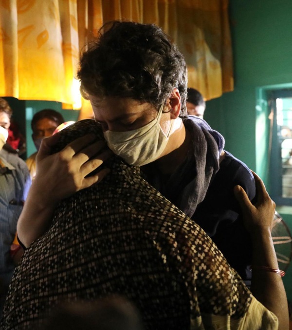 Rahul Gandhi, Priyanka Gandhi Vadra in Hathras on Saturday.
