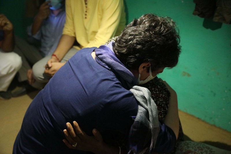 Rahul Gandhi, Priyanka Gandhi Vadra in Hathras on Saturday.