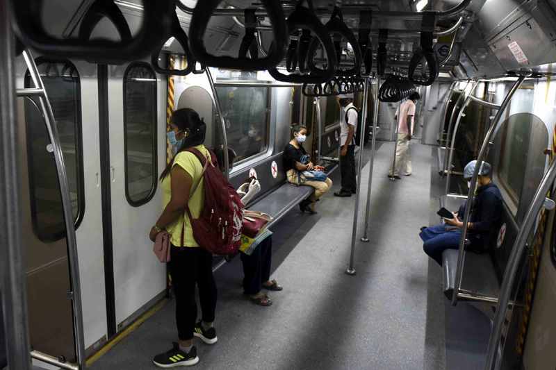 passengers travelling in Kolkata metro after service started on Monday