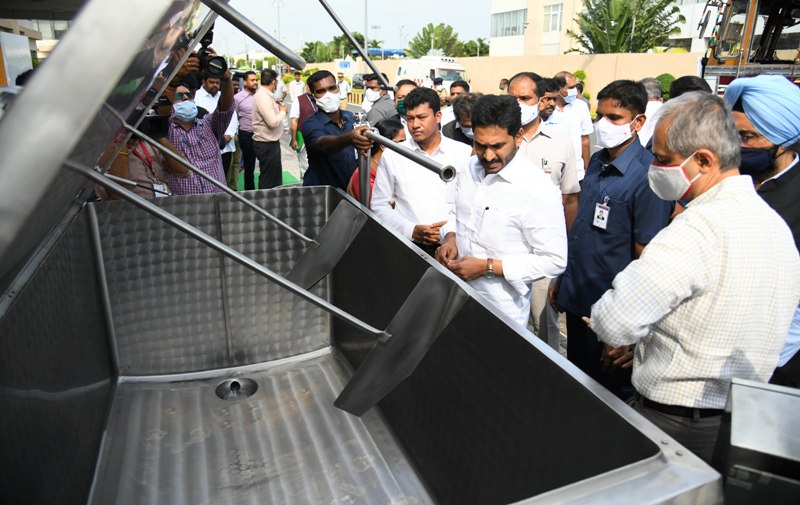 Andhra Pradesh CM Y S Jagan Mohan Reddy inspects Amul Dairy Cooling plant model state Secretariat in Amaravathi
