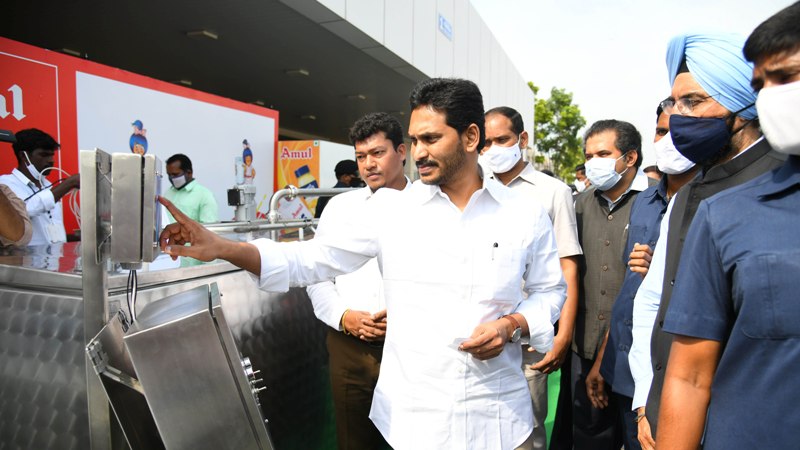 Andhra Pradesh CM Y S Jagan Mohan Reddy inspects Amul Dairy Cooling plant model state Secretariat in Amaravathi
