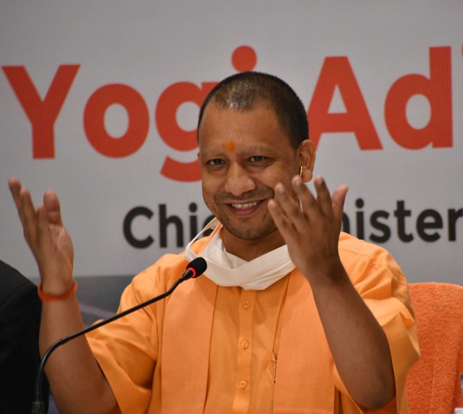 NCP leaders raise slogans outside Trident hotel against the Uttar Pradesh CM Yogi Adityanath