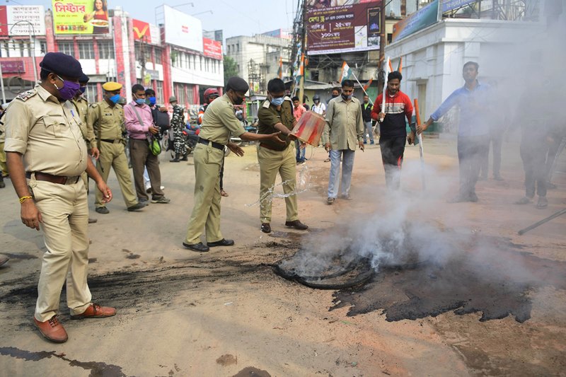 Police trying to douse fire in Agartala