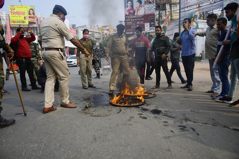 Police trying to douse fire in Agartala