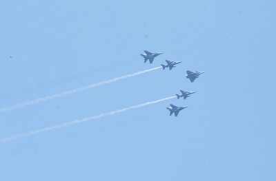 New Delhi: IAF Su-30, Mig-29 with C-17 Gobemaster fighter aircrafts performing a fly past during the 72nd Republic Day
