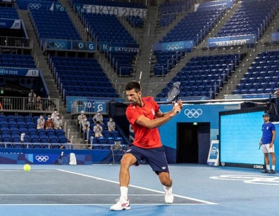 Novak Djokovic practices ahead of Tokyo Olympics