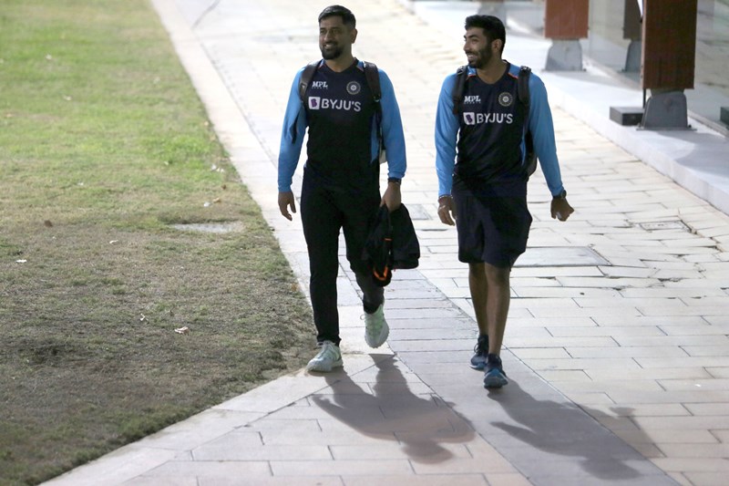 Ravi Shastri with Rohit Sharma during practice session in Dubai