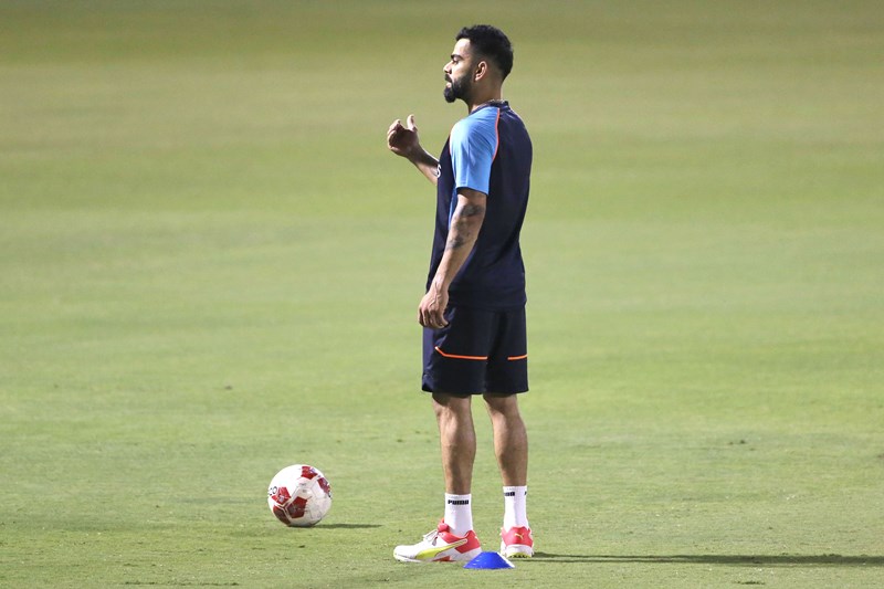 Ravi Shastri with Rohit Sharma during practice session in Dubai
