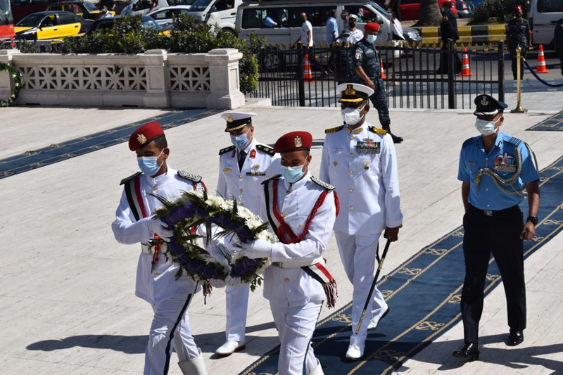 Commanding Officer INS Tabar lay wreath at unknown soldier memorial at Alexandria