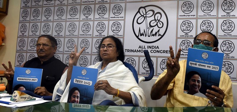 TMC chief Mamata Banerjee releasing poll manifesto in Kolkata