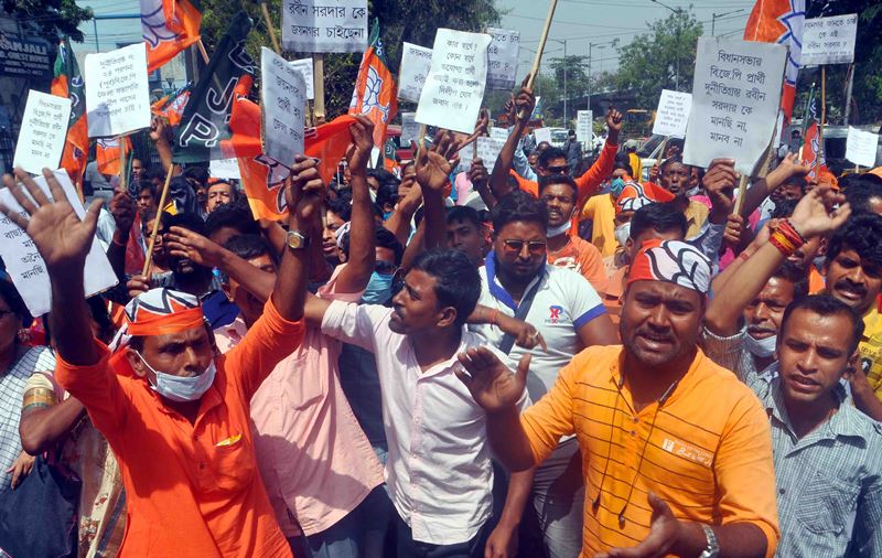 BJP workers protest outside party's election office in Kolkata over candidates' selection