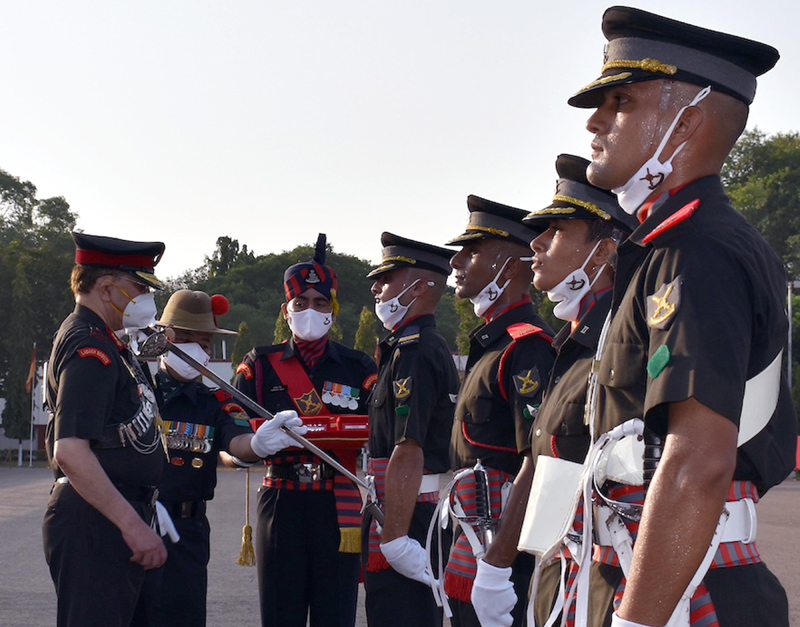 Newly commissioned cadets march during the passing-out parade at Officers Training Academy (OTA), Chennai