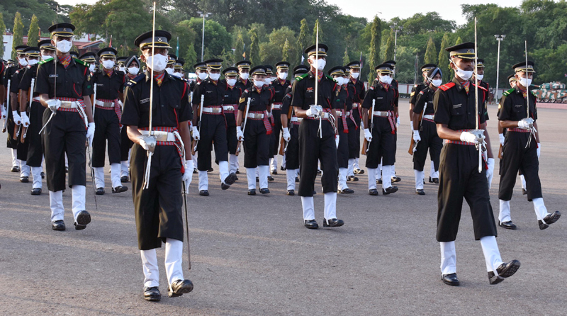 Newly commissioned cadets march during the passing-out parade at Officers Training Academy (OTA), Chennai