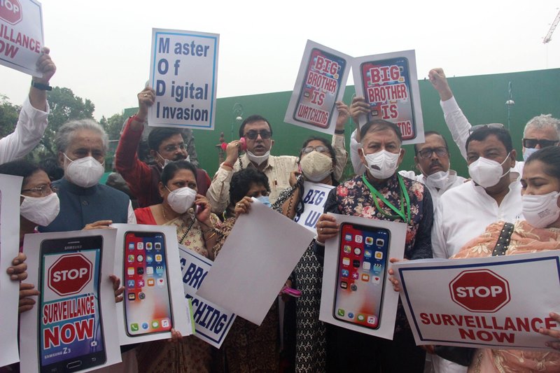 TMC protests over Pegasus issue outside Parliament