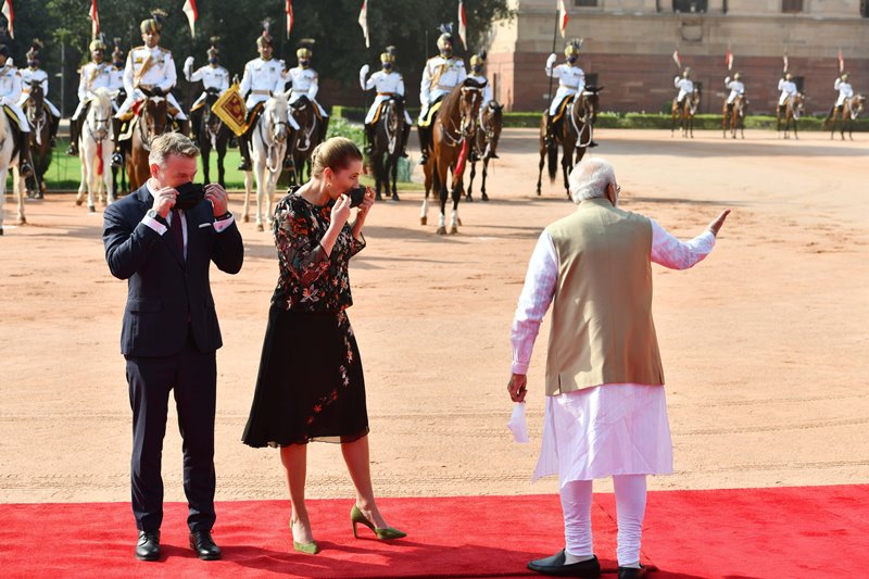 Modi receives Denmark PM at Rashtrapati Bhavan