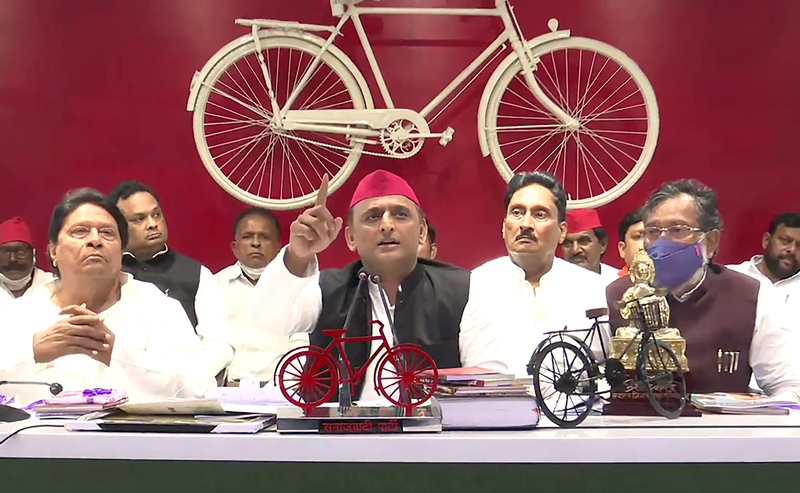 Akhilesh Yadav addresses press conference in Lucknow