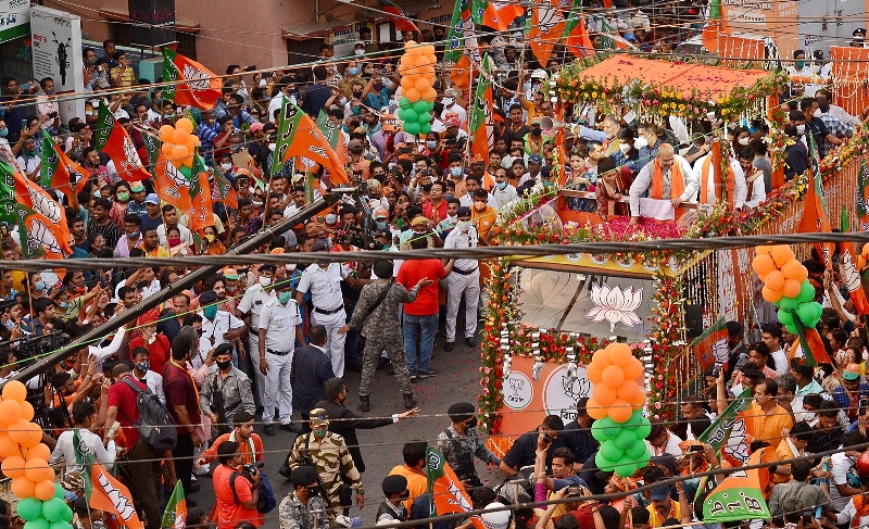 Bengal polls: Amit Shah holds roadshow for BJP candidates Babul Supriyo, Srabanti Chatterjee and Payel Sarkar in South Kolkata
