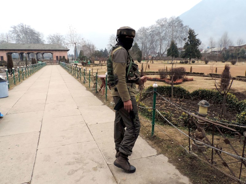 Security forces during an encounter at Gousu Hazratbal in Kashmir