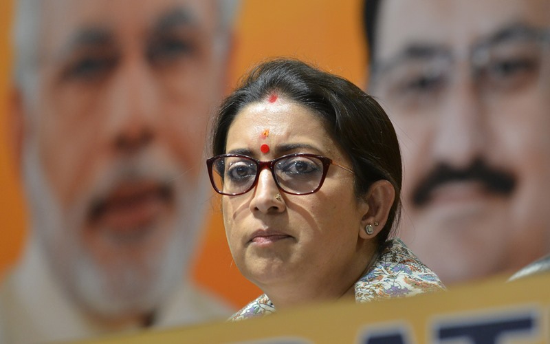 Smriti Irani addressing press conference at BJP Headquarters