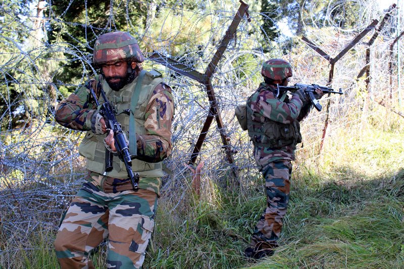 Army personnel patrolling at the Line of Control