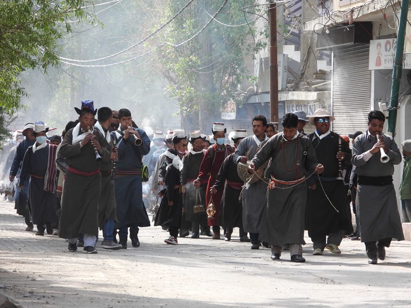 Devotees offering prayer in Leh on Buddha Purnima