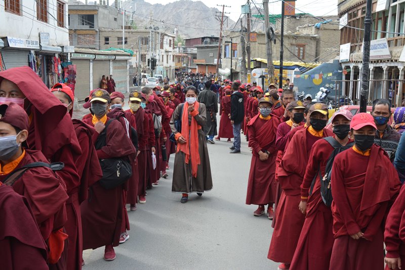 Devotees offering prayer in Leh on Buddha Purnima