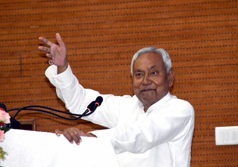 Nitish Kumar with Tejashwi Yadav at a Patna event