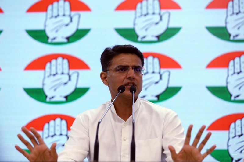 Sachin Pilot addressing media at AICC headquarters in Delhi