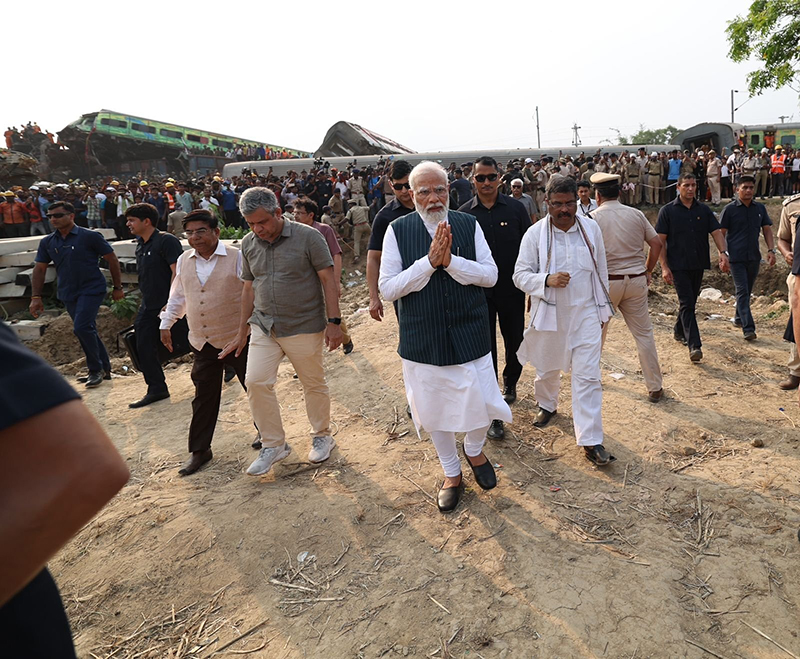 PM Modi visits train crash site in Odisha