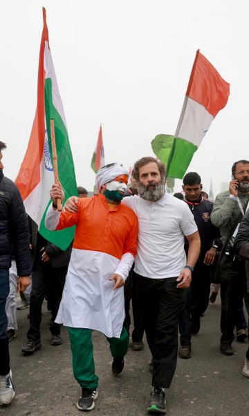 Rahul Gandhi during Bharat Jodo Yatra in Haryana's Karnal