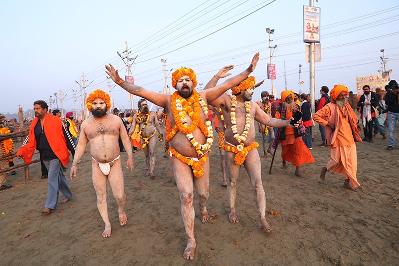 Maha Kumbh 2025: Naga sadhus steal the show on Triveni bank
