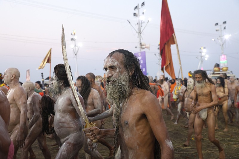 Maha Kumbh 2025: Naga sadhus steal the show on Triveni bank