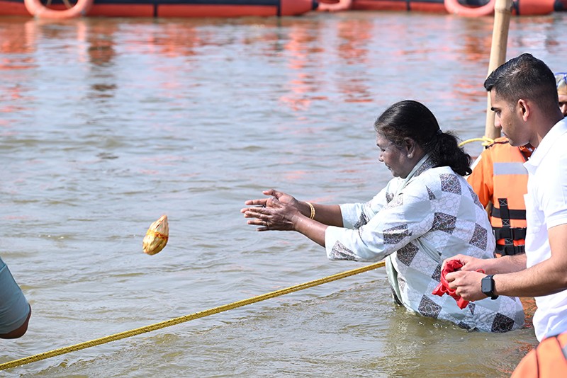IN IMAGES: President Droupadi Murmu takes holy dip in Maha Kumbh