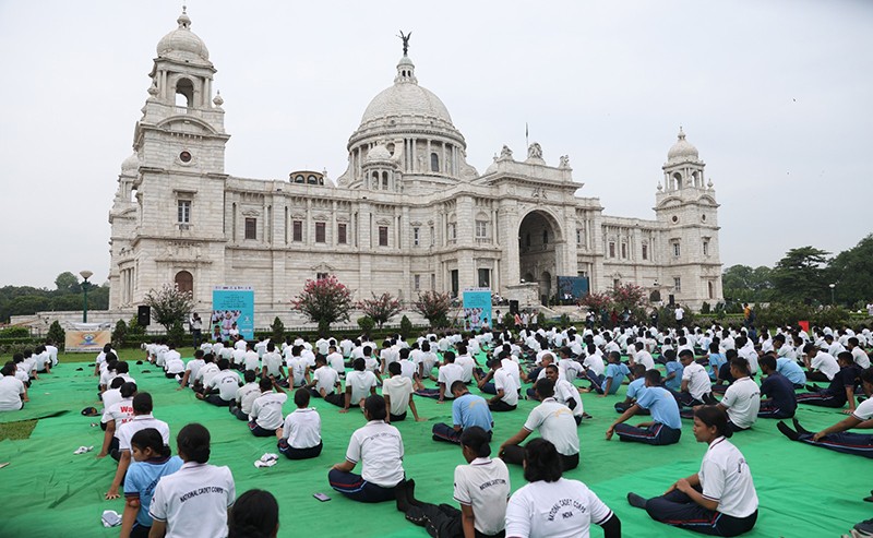 In Images: World Yoga Day - NCC cadets perform yoga at Victoria Memorial garden