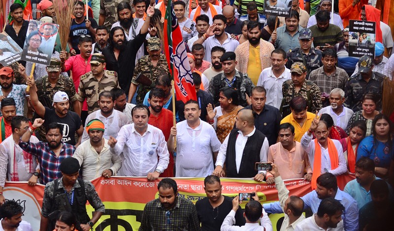 In Images: BJP organises march to law college to protest gangrape on campus