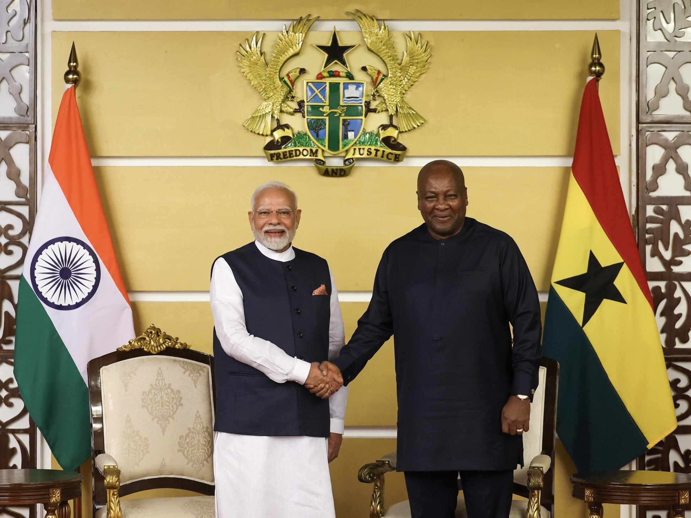 In Images: PM Modi meets Ghana Prez John Dramani Mahama prior to their deliberations