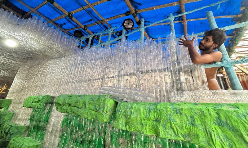 Kolkata’s Lalabagan Nabankur crafts Durga Puja Pandal with 3 lakh plastic bottles
