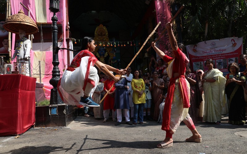 In Images: Girls showcase self-defence skills during Kali Puja celebrations in Kolkata