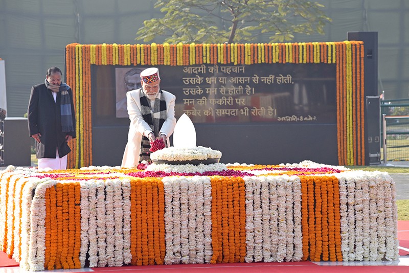 In Images: PM Modi pays heartfelt tribute to Atal Bihari Vajpayee on 101st birth anniversary at Rajghat